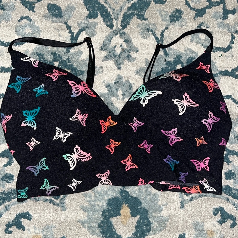 Black with multi colored butterflies push up bralette size small
